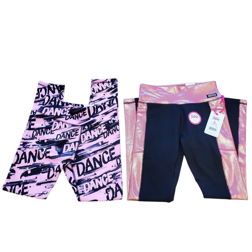 Justice Full Length Leggings with Side Shine Large 12/14 Tech Pocket BOGO